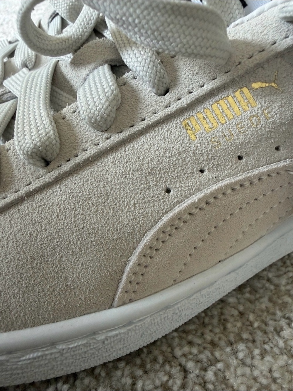 Puma Suede Sneakers in Beige with Gold Logo